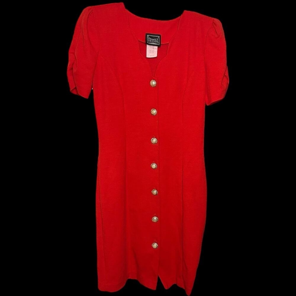 Vintage Preppy Pearl Button Up Red Dress by Timely Trends Size 3/4